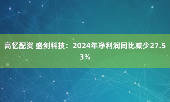 高忆配资 盛剑科技：2024年净利润同比减少27.53%
